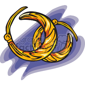 The clipart image depicts a pair of gold hoop earrings. They appear shiny, indicating they could be made from high-quality gold, which suggests an expensive and luxurious item of jewelry. Their design and sheen imply that these earrings are suitable for fancy occasions such as dress up events or weddings.