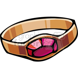 Clipart image of a gold ring with a red gemstone.