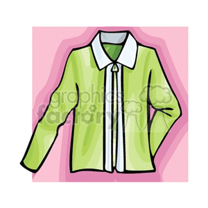 Illustration of a green collared long-sleeve shirt on a pink background.