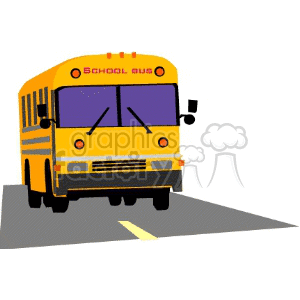 Clipart image of a yellow school bus driving on the road.