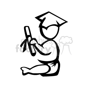 Black and white outline of a baby graduating 