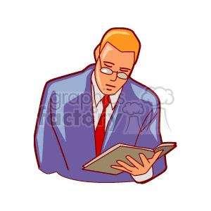 Cartoon male teacher holding a book reading 