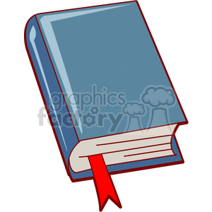 Illustration of a blue book with a red bookmark.