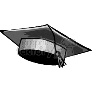   This clipart image features an illustration of a graduation cap, also known as a mortarboard. It has a silver or grey band around its base, indicating the headband, and a tassel attached at the center. The tassel appears to be hanging on one side, signifying that it