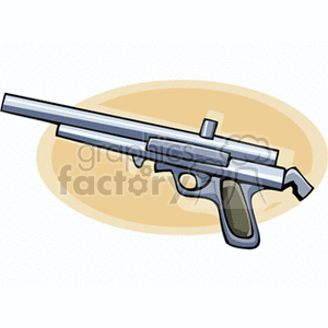 Clipart image of a paintball gun with a long barrel and ergonomic handle, depicted in a simplistic and stylized manner.