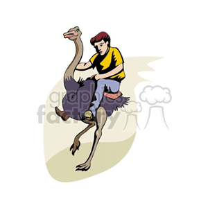 A clipart image of a person riding an ostrich, depicting ostrich racing.