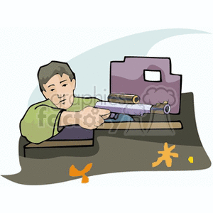 Illustration of a person in a green shirt aiming a paintball gun from behind a barricade.
