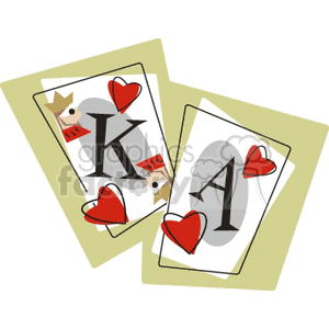 Clipart image of a king and ace of hearts playing cards, commonly associated with gambling and casinos.