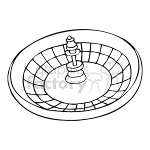 Black and white clipart image of a roulette wheel.