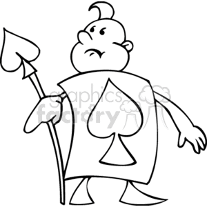 A cartoon character styled as an ace of spades holding a spear, representing themes of gambling and card games.