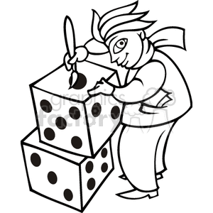 A playful, artistic depiction of a person painting large dice, symbolizing creativity and gambling in a casino setting.