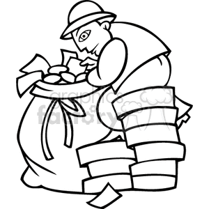 A clipart illustration of a person collecting money and casino chips, representing gambling winnings.