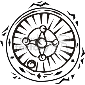 Black and white clipart illustration of a roulette wheel.