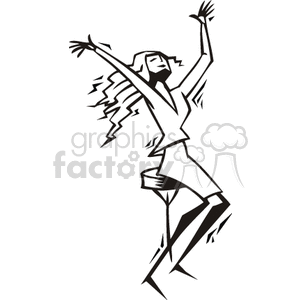 A stylized black and white clipart image of a joyful person with arms raised, representing excitement and celebration.