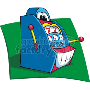 A colorful clipart of a cartoon slot machine with eyes, displaying a winning combination.