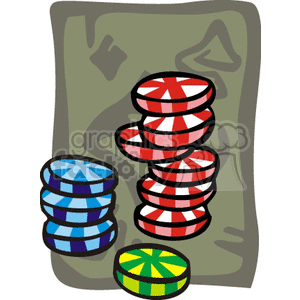 Colorful poker chips stacked on a muted background.