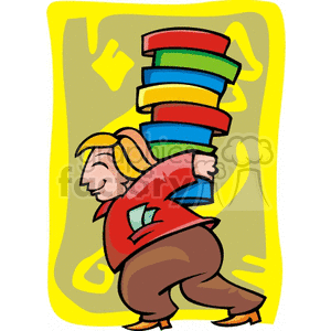 A cartoon illustration of a happy person carrying a large stack of colorful poker chips, symbolizing a win in gambling.