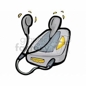 Clipart image depicting a portable music player with a pair of earphones.