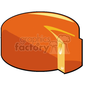 Clipart image of a wheel of cheese with a wedge cut out.