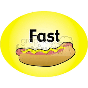 Illustration of a hot dog with the word 'Fast' on a yellow background.