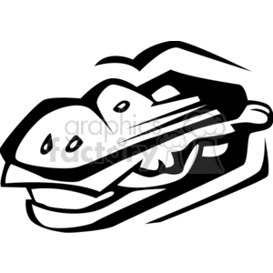 Black and white clipart image of a sandwich with various ingredients.