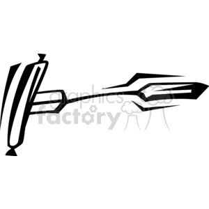 Black and white abstract clipart image of a sausageon a fork