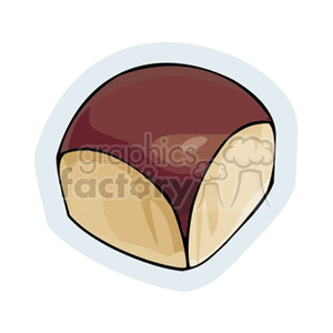 Clipart image of a glazed bread roll with a dark brown top and light brown bottom.