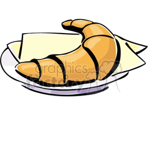 A clipart image of a croissant on a white plate with a napkin.