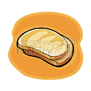 A clipart image of a sandwich with two slices of bread and a filling, placed on an orange background.
