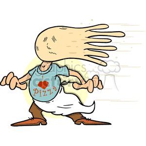 A humorous clipart image of a pizza maker with dough splattered on his face. The character wears a shirt with 'I love pizza' and appears in motion, suggesting a comedic cooking mishap.