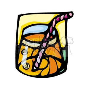 Colorful clipart illustration of a cocktail with a straw in a glass.