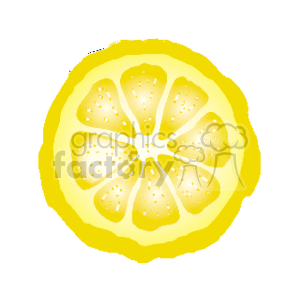The clipart image depicts a cross-section of a lemon, showing the typical citrus segments and seeds. The fruit appears vibrant and juicy, characterized by a bright yellow color.