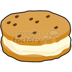 Clipart image of an ice cream sandwich with chocolate chip cookies.