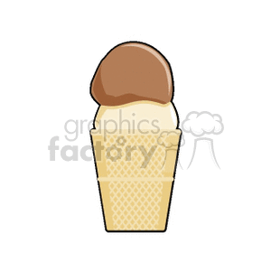 Clipart image of an ice cream cone with a scoop of chocolate and vanilla.