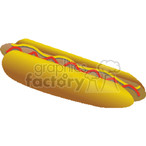 The image is a clipart of a hotdog with mustard and ketchup. 