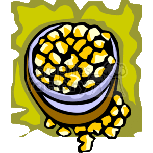   The image is a stylized representation of a bowl of popcorn. The bowl appears to be filled with popped kernels, depicted in yellow and white, and it