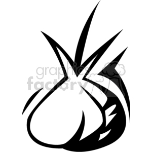 A black and white tribal-style clipart image of an onion.