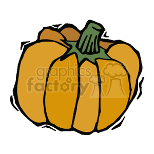Clipart image of an orange pumpkin with a green stem.