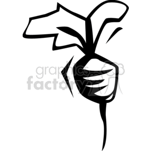 A black and white clipart image of a radish with leaves.