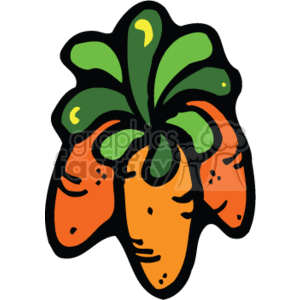 The image is a clipart of three stylized orange carrots with green tops.