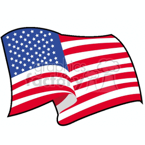   The clipart image shows a waving the American flag with stars and stripes, commonly associated with the United States of America. It is likely intended to represent Independence Day or 4th of July, a national holiday in the US celebrating the country