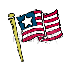 The clipart image depicts a stylized drawing of an American flag featuring a single large star on a blue field and alternating red and white stripes. The flag is attached to a flagpole, and the drawing is done in a way that invokes a festive feeling associated with the United States' Independence Day.