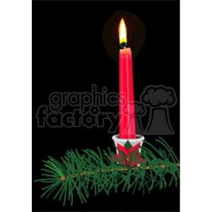 Red Candle Stick Glowing Beside a Christmas Tree Branch