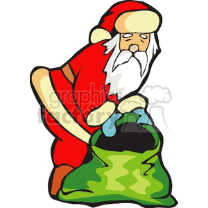 Cartoon Santa with Christmas Gift Sack