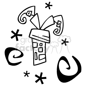 The clipart image depicts a chimney with Santa Claus's legs sticking out, indicating Santa is going down the chimney. There are snowflakes and swirls around the chimney, suggesting a wintry, festive atmosphere typically associated with Christmas.