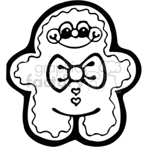 The clipart image showcases a gingerbread man outline with country-style embellishments. The gingerbread has a happy face, stylized with a bow tie, and heart shapes that add to the overall festive, holiday theme. The design is simple and reminiscent of homemade Christmas cookies.