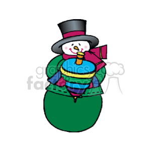 Happy Snowman Holding a Colorful Top 