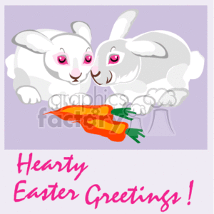 A Greeting Card with Two White Bunnies Looking at Two Carrots