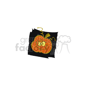   The clipart image shows a stylized cartoon pumpkin with a playful facial expression. The pumpkin appears to be cheerful with a big smile, and its eyes and mouth are cut out in a typical jack-o