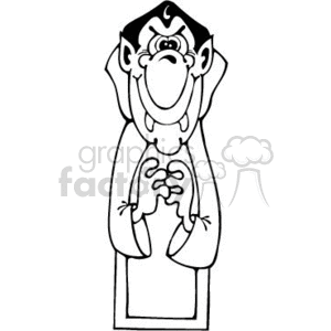   The clipart image depicts a cartoonish vampire character resembling the iconic Count Dracula. The vampire is shown with exaggerated features, including large pointed ears, prominent fangs, a high collar, and a mischievous grin. It